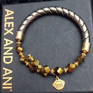 Alex and Ani Depths of the Wild Gold Beaded Brown Leather Bracelet